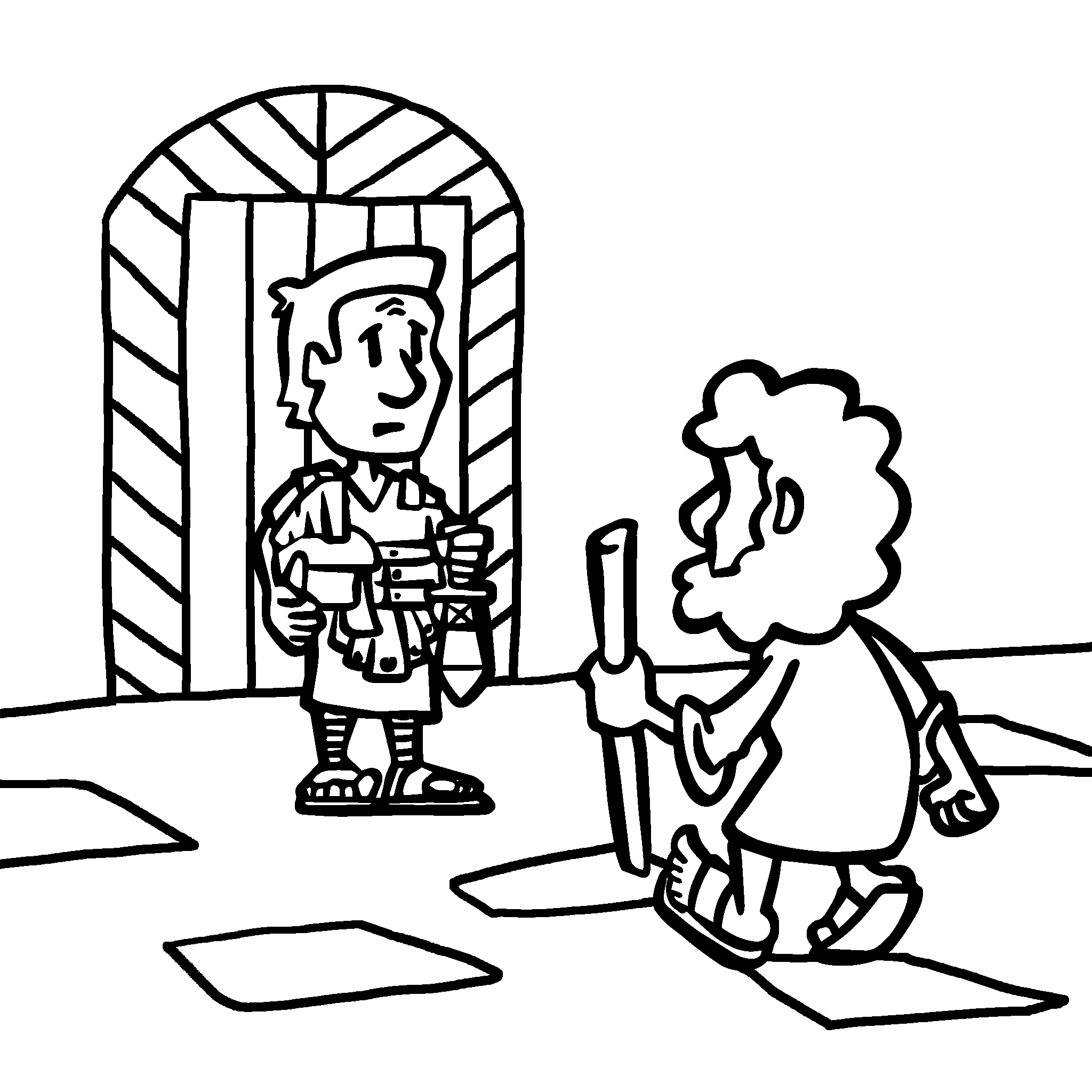 Peter meets Cornelius at his door, ready to hear God’s message.